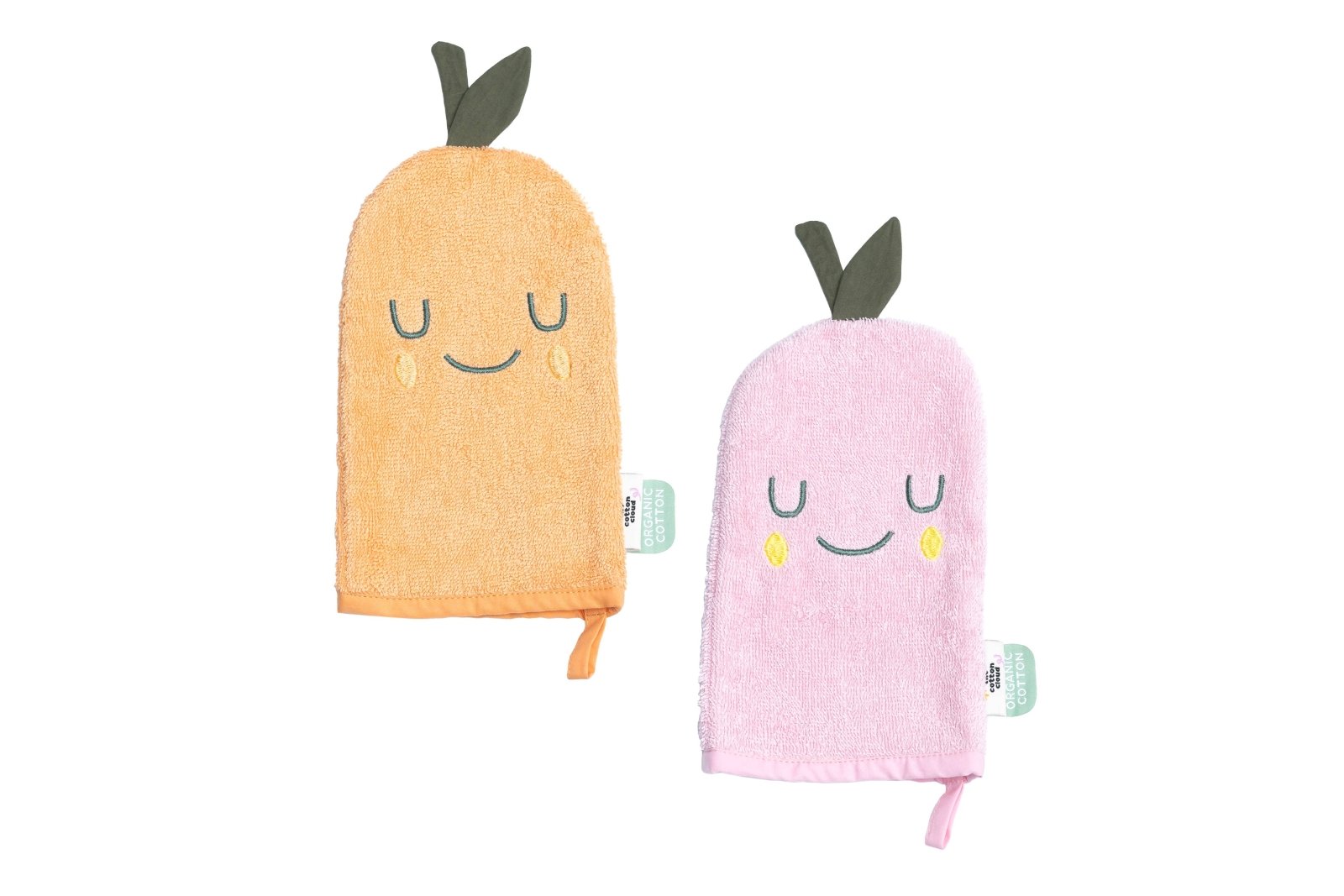 the cotton cloud - Babywaschlappen 2er - Set aus Baumwollfrottee Mandarine - Waschlapppen - ROSA ECK