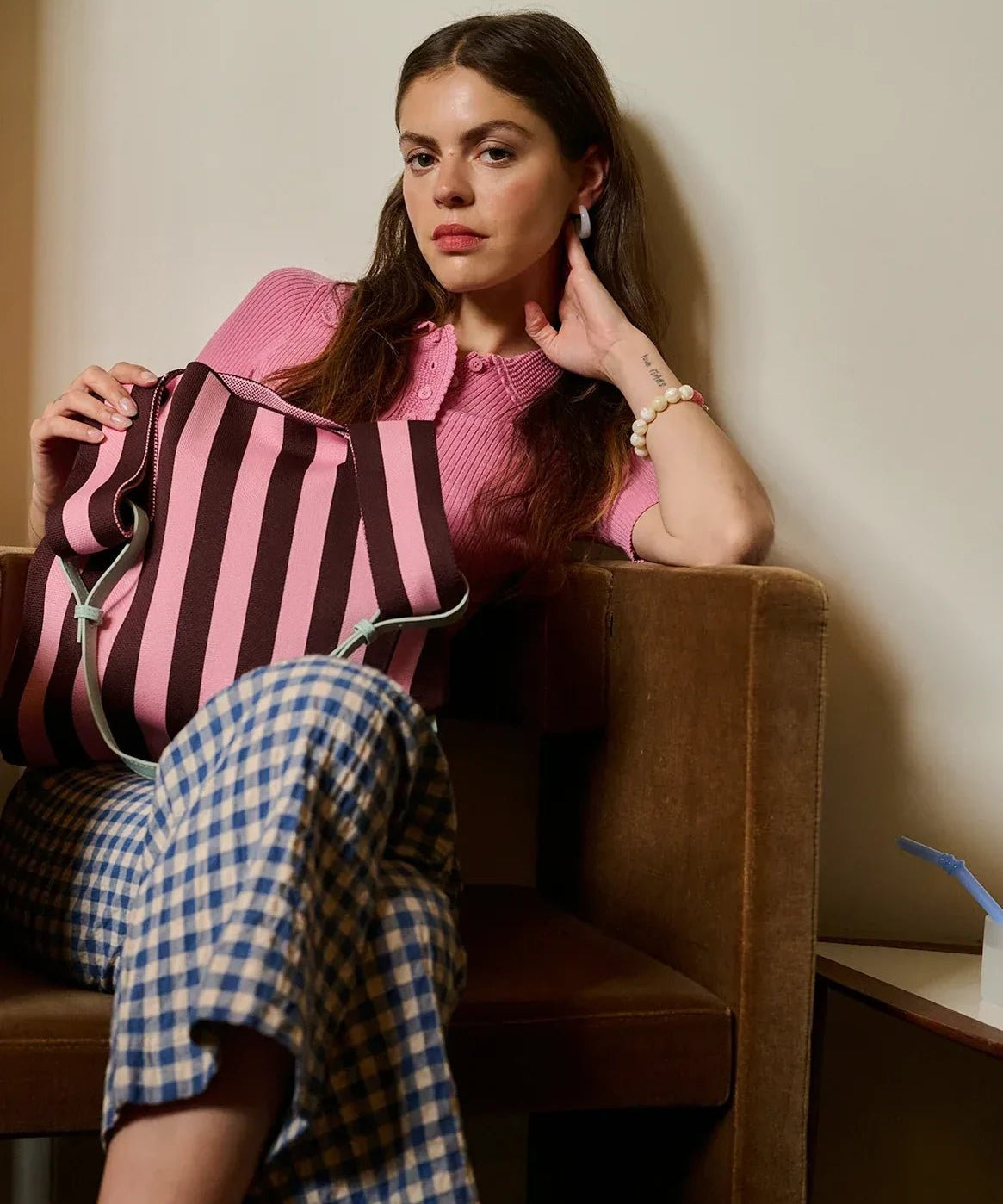 The Sticky Sis Club - KNITTED STRIPES Shopper • chocolate + bubblegum - Tasche - ROSA ECK Concept Store