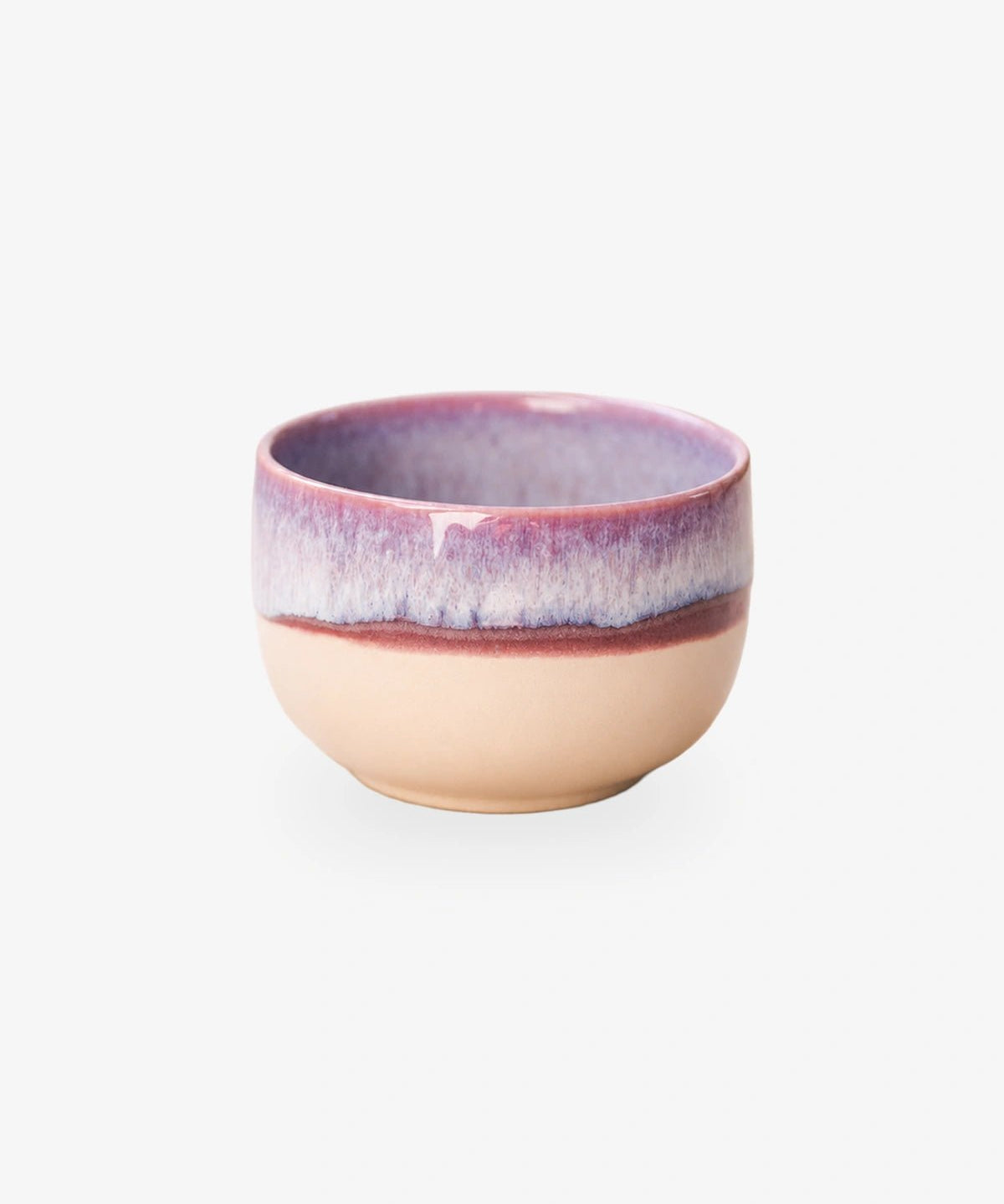 Kleiner Keramikbecher in Beige mit Lila und Blau, ohne Henkel