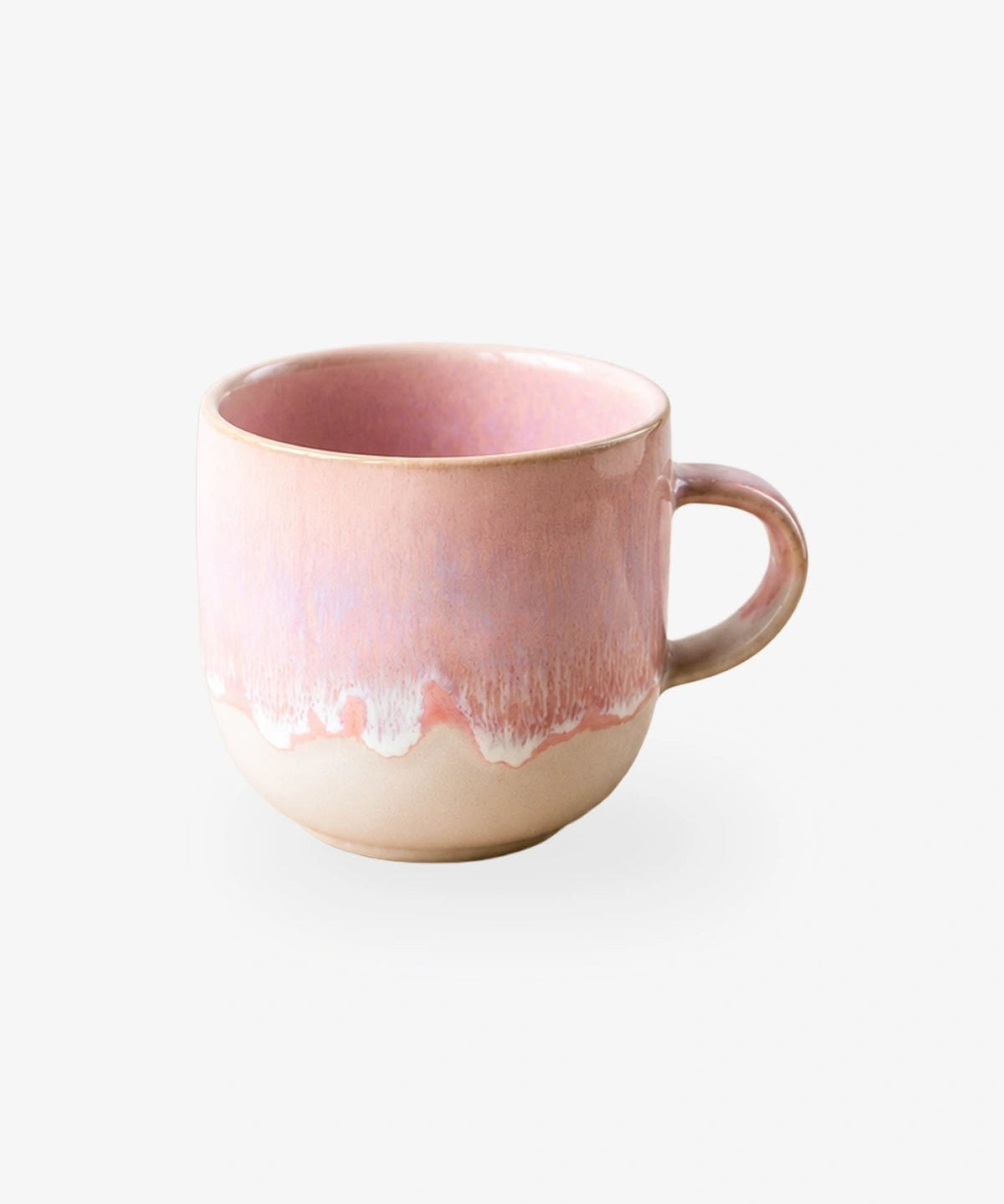 Keramiktasse mit Henkel in Beige, Rosa und Weiß