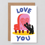 Wrap - CAT LOVE Grußkarte zum Valentinstag - ROSA ECK