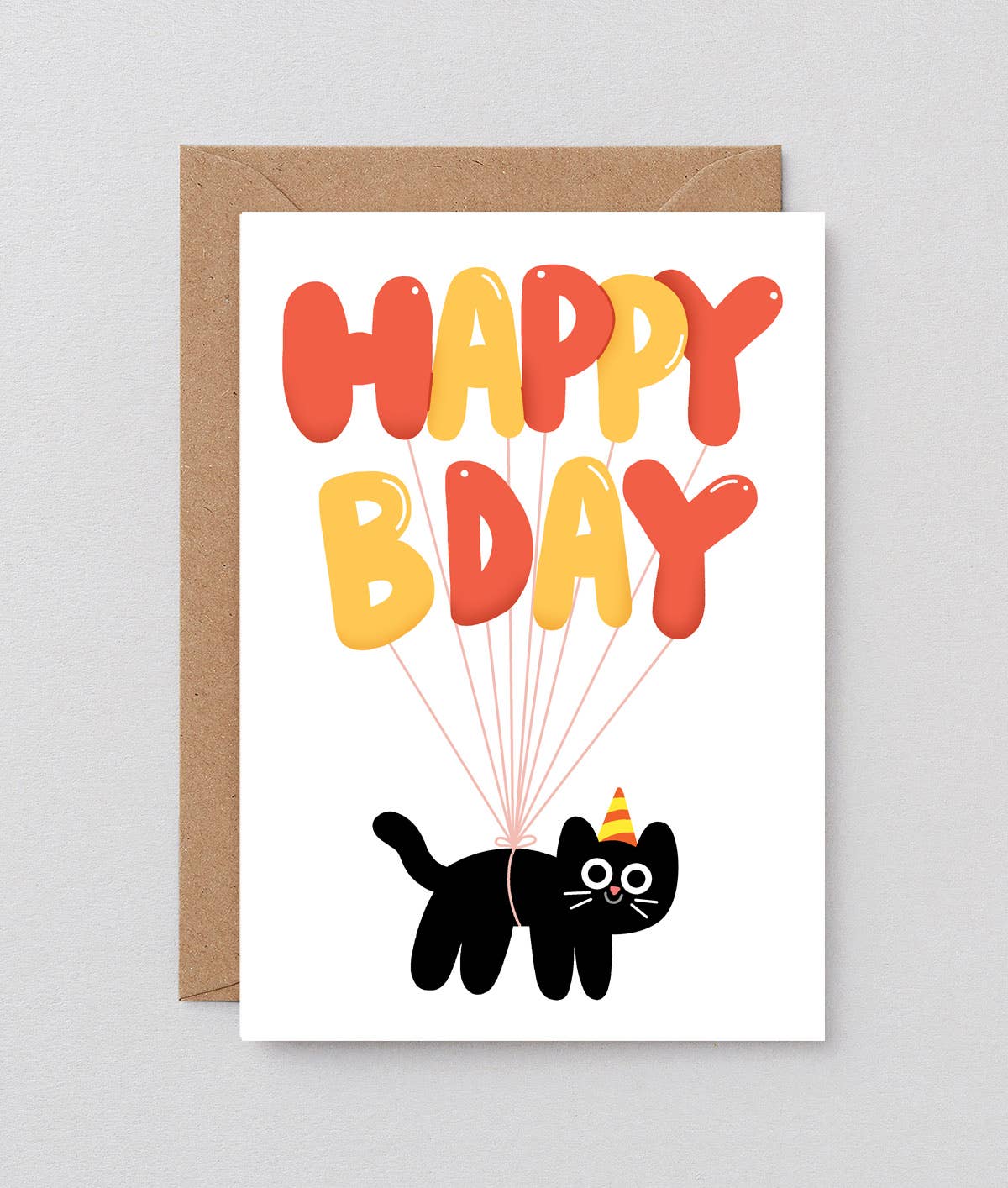 Wrap - HAPPY BDAY CAT BALLOONS Grußkarte zum Geburtstag - ROSA ECK