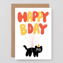 Wrap - HAPPY BDAY CAT BALLOONS Grußkarte zum Geburtstag - ROSA ECK
