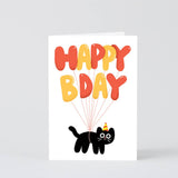 Wrap - HAPPY BDAY CAT BALLOONS Grußkarte zum Geburtstag - ROSA ECK