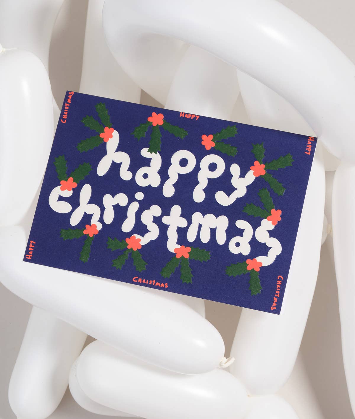 Wrap - HAPPY CHRISTMAS HOLLY Weihnachts - Grußkarte mit Prägung - Grußkarte - ROSA ECK Concept Store