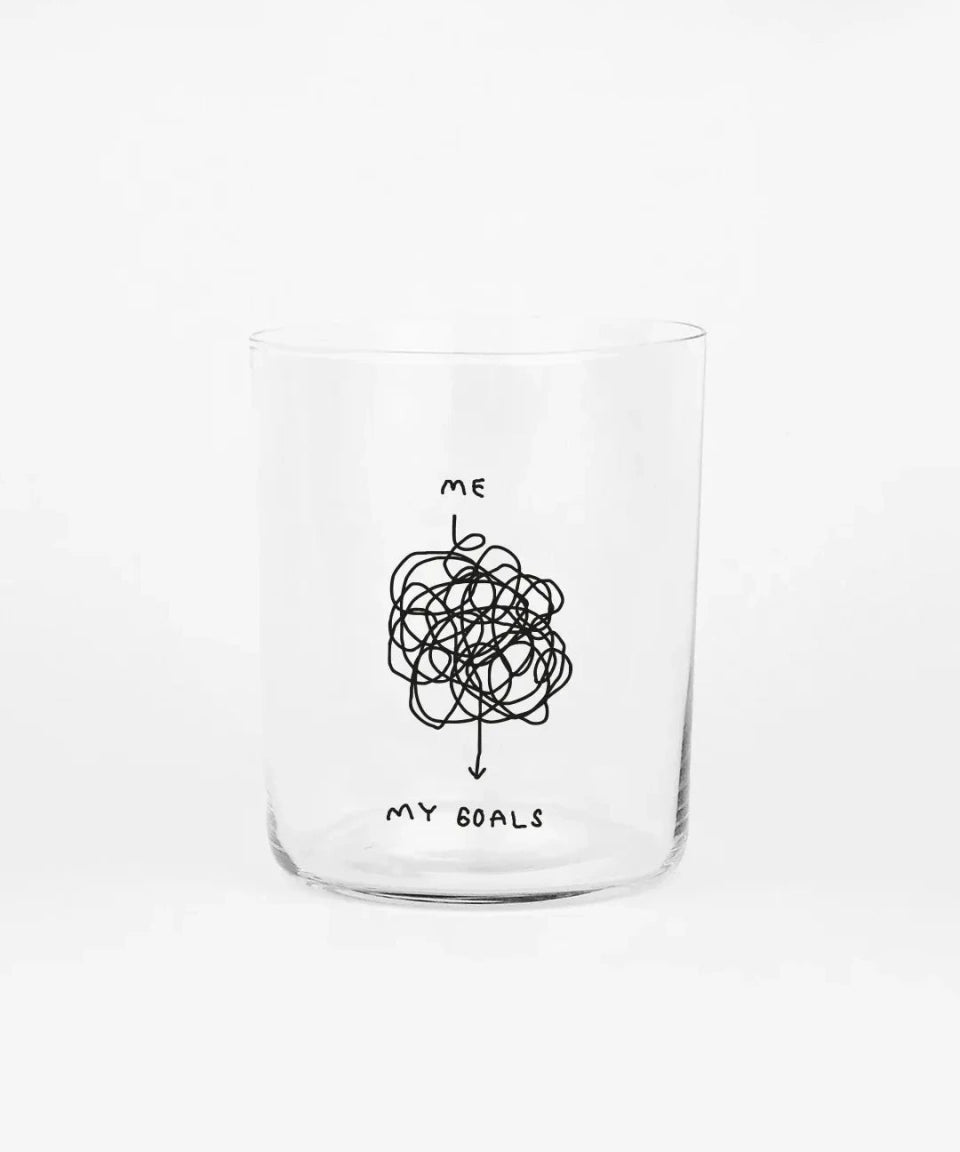yahya studio - ME AND MY GOALS Großes Trinkglas mit Spruch - Trinkglas - ROSA ECK Concept Store