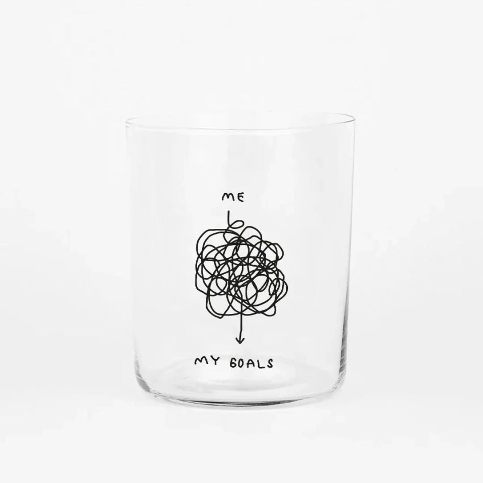 yahya studio - ME AND MY GOALS Großes Trinkglas mit Spruch - Trinkglas - ROSA ECK Concept Store
