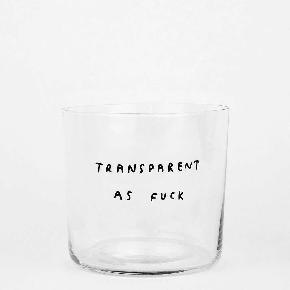 yahya studio - TRANSPARENT AS FUCK Trinkglas mit Statement - ROSA ECK