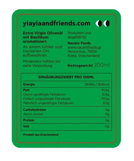 Yiayia and Friends - Natives Olivenöl Extra mit Basilikum - Olivenöl - ROSA ECK Concept Store