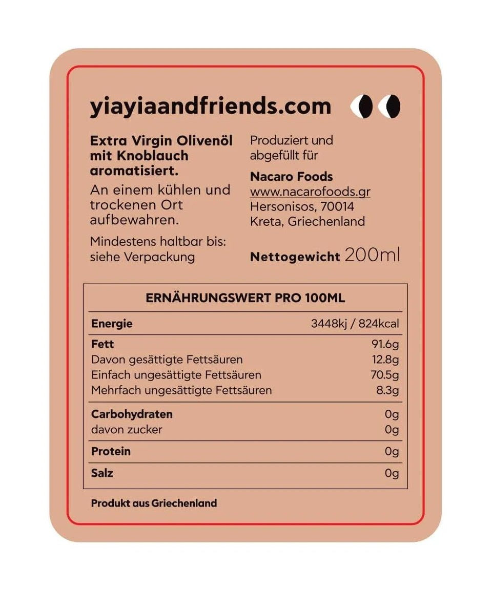 Yiayia and Friends - Natives Olivenöl Extra mit Knoblauch - Olivenöl - ROSA ECK Concept Store